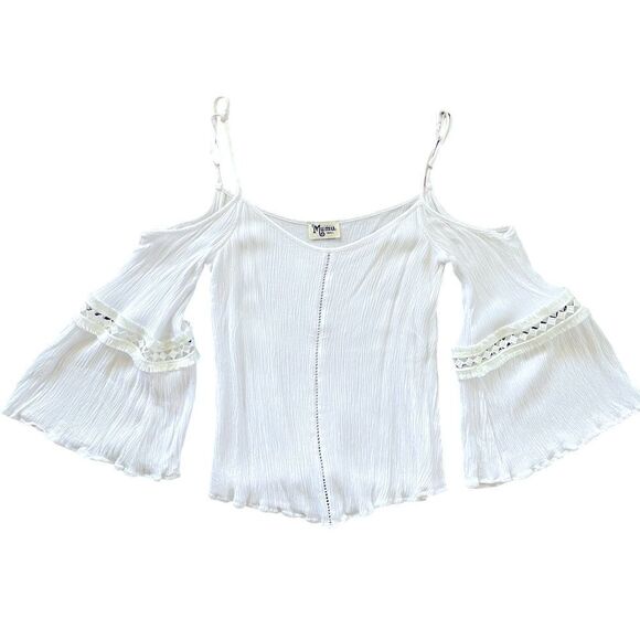 SHOW ME YOUR MUMU Bell Sleeve Cold Shoulder Blouse White Size Small - Picture 1 of 6